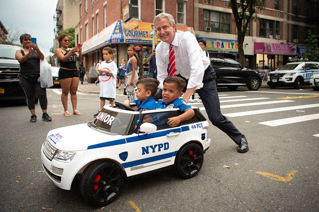 Mayor Bill de Blasio participates in National Night Out Against Crime last August